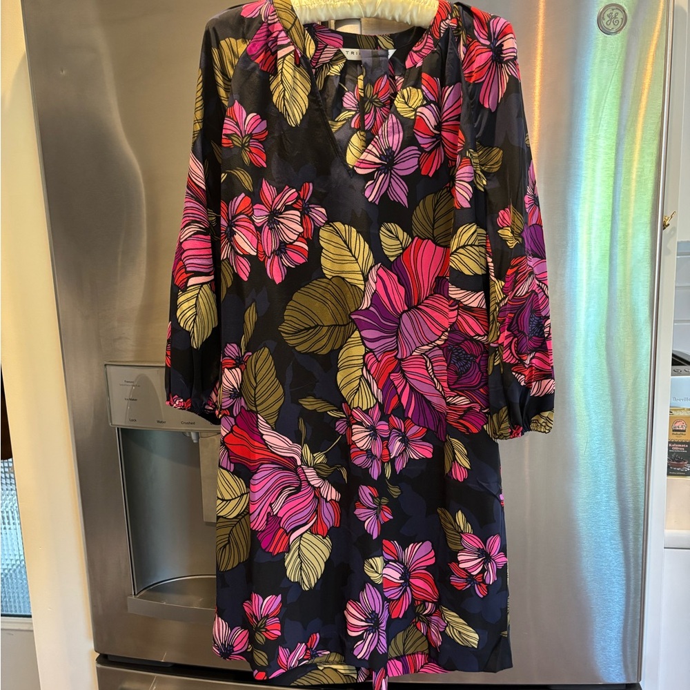 Trina Turk Black Dress with Pink and Green Floral Print